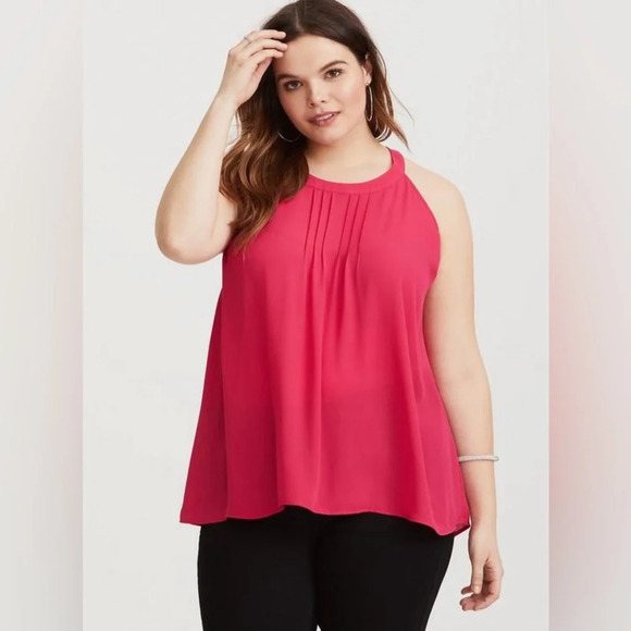 Torrid Georgette Pleated Goddess Neck Tank Pink Women Size 5X - Picture 2 of 8